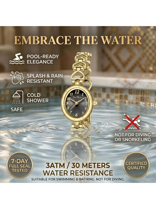 Women\'s Gold Black Analog Quartz Oval Waterproof Vintage Bracelet Luxury Watch main image 5